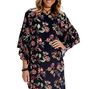 Democracy Bell Sleeve Floral Pattern Shift Dress